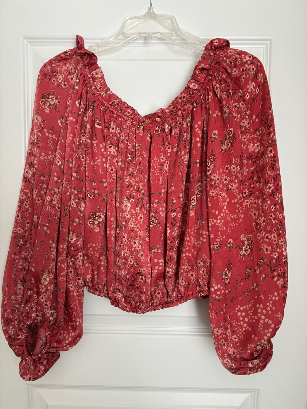 Women’s Floral Off-Shoulder Blouse in Rose Red